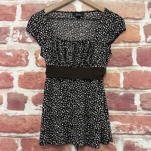 Vintage Amy Byer Top Women's Small Brown White Polka Dot Casual Stretchy Shirt